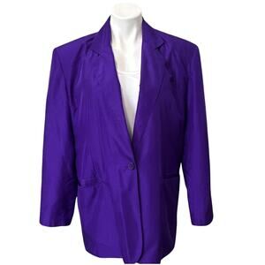 Naked Silk Purple Silk Blazer Oversized Shoulder Pads One Button Women's M